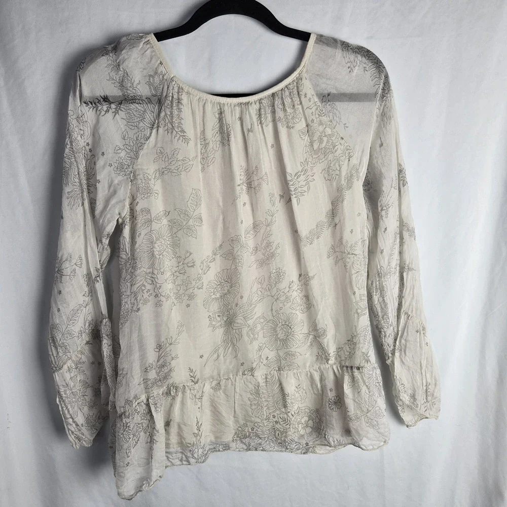 Luisa Ricci Womens Small Floral 100% Silk Blouse‎ Ruffle Hem Ethereal Fairycore